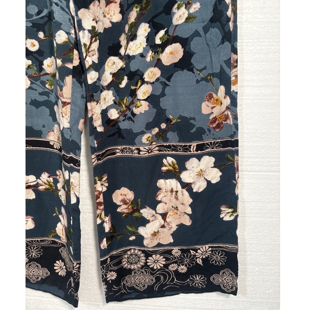 Y2K Signals vintage Pants Womens Small Blue Floral Wide Leg Palazzo Drawstring - Picture 5 of 11